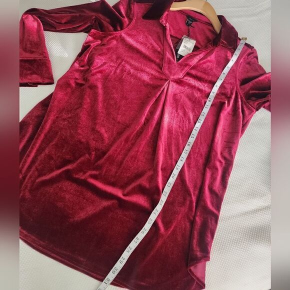 INTRO. blouse velvet pullover quarter button up long sleeve tunic style blouse - Picture 7 of 9